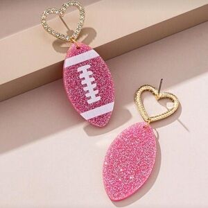 Rhinestone Hollow Heart & Football Pendant Earrings